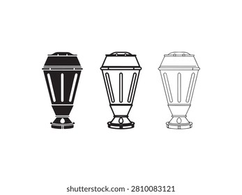 Three different styles of outdoor lamp posts in black and white illustrations urban lighting designs
