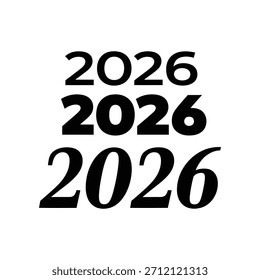 Tres números de año 2026 negros con estilo diferentes sobre un fondo blanco