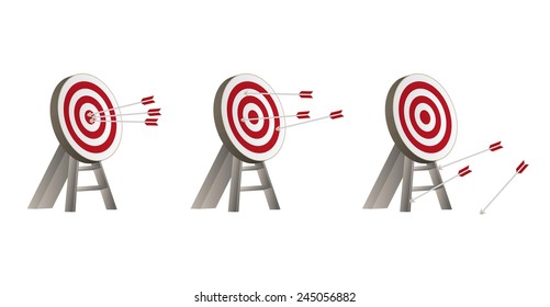 three different targets with arrows and wooden holder