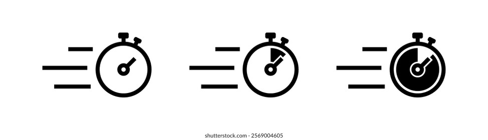 Three different time clocks are shown, each with a different speed. Vector icons