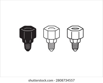 Three different types of bolts with hex heads and threaded shafts