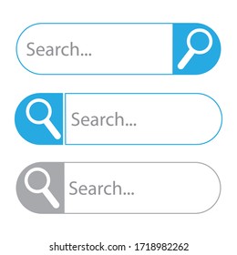 Three different types of internet search bar in blue and gray tone on a white background. Vector illustration. Stock Photo.