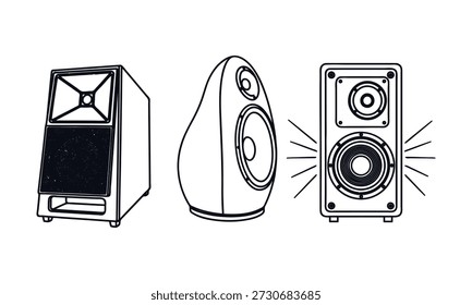 Three different types of speakers for music and audio systems