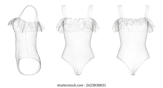 Se muestran tres tipos diferentes de trajes de baño en una fila.