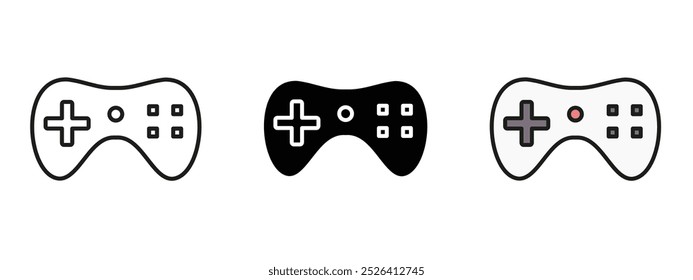 Three different video game controllers. The middle controller has a black face and white buttons