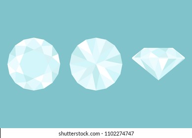 Three Different views of large diamond cut, side, top and bottom structure flat design