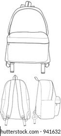 Three different views of a simple backpack illustration. Great for fashion design and illustration.