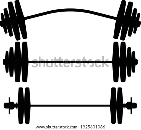 three different weight lifting barbell silhoutte vector