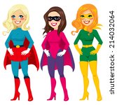 Three different women posing in superhero outfit ready for Halloween party