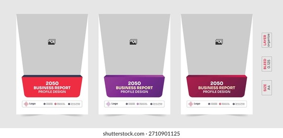 three different-colored business brochure template or company profile cover design