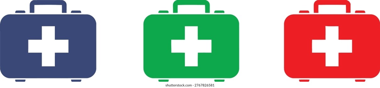 Three differently colored first aid kits displayed side by side Vector