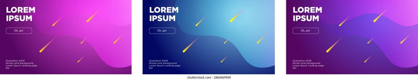 Three digital landing pages on the main screen of the site. Flat design. Trending gradients.