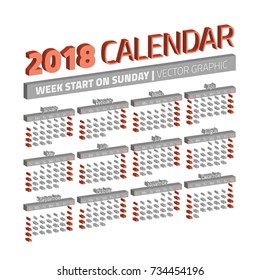 Three dimensional 2018 calendar