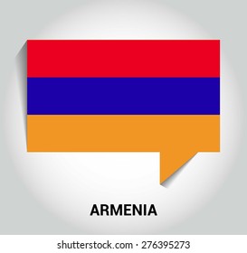 three dimensional 3d Armenia flag in a speech bubble . education foreign language concept . country's name label in bottom . Vector illustration