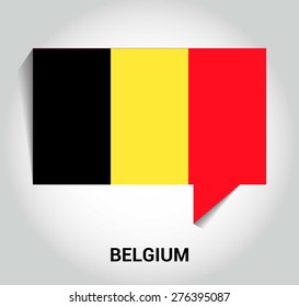 three dimensional 3d Belgium flag in a speech bubble . education foreign language concept . country's name label in bottom . Vector illustration