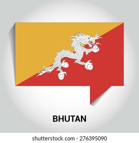 three dimensional 3d Bhutan flag in a speech bubble . education foreign language concept . country's name label in bottom . Vector illustration