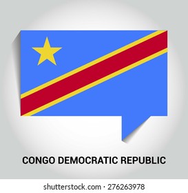 three dimensional 3d Democratic Republic of the Congo flag in a speech bubble . education foreign language concept . country's name label in bottom . Vector illustration