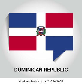 three dimensional 3d Dominican Republic flag in a speech bubble . education foreign language concept . country's name label in bottom . Vector illustration