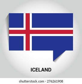 three dimensional 3d Iceland flag in a speech bubble . education foreign language concept . country's name label in bottom . Vector illustration