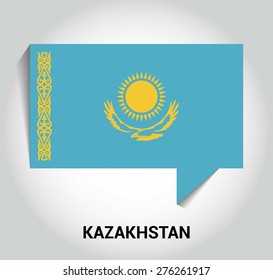 three dimensional 3d Kazakhstan flag in a speech bubble . education foreign language concept . country's name label in bottom . Vector illustration