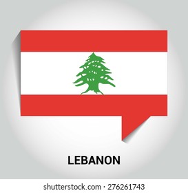 three dimensional 3d Lebanon flag in a speech bubble . education foreign language concept . country's name label in bottom . Vector illustration