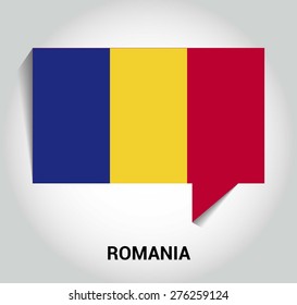 three dimensional 3d Romania flag in a speech bubble . education foreign language concept . country's name label in bottom . Vector illustration