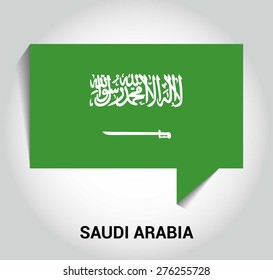 three dimensional 3d Saudi Arabia flag in a speech bubble . education foreign language concept . country's name label in bottom . Vector illustration