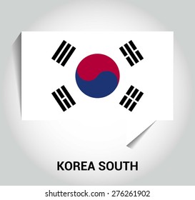 three dimensional 3d South Korea flag in a speech bubble . education foreign language concept . country's name label in bottom . Vector illustration
