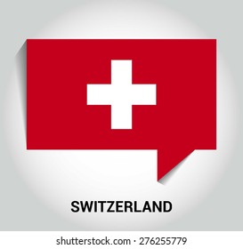 three dimensional 3d Switzerland flag in a speech bubble . education foreign language concept . country's name label in bottom . Vector illustration