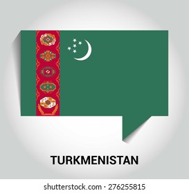three dimensional 3d Turkmenistan flag in a speech bubble . education foreign language concept . country's name label in bottom . Vector illustration
