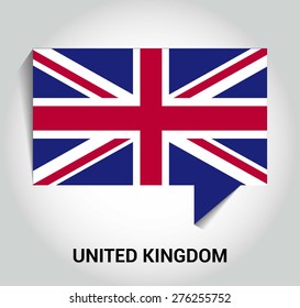 three dimensional 3d United Kingdom UK Great Britain flag in a speech bubble . education foreign language concept . country's name label in bottom . Vector illustration