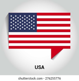 three dimensional 3d USA united state of america flag in a speech bubble . education foreign language concept . country's name label in bottom . Vector illustration