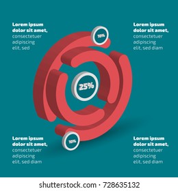 Three dimensional abstract circle shape infographic with shadow