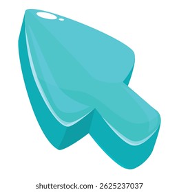 Driedimensionale aqua blauwe cursor die diagonaal naar boven en naar rechts wijst