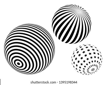 three dimensional ball objects on white background, stars, stripes