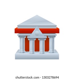 Three dimensional bank building front view on white background. Buildinge icon design.