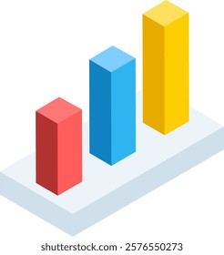 Three dimensional bar graph with colorful bars indicating increasing values, representing a positive growth trend in business or financial data