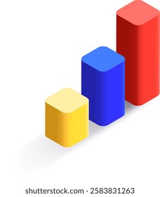 Three dimensional bar graph featuring vibrant, colorful bars rising against a clean white background, illustrating a strong positive trend in business growth and financial success