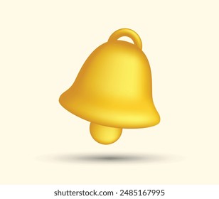 Icono de campana tridimensional relacionado con la notificación adecuada para la interfaz de usuario, el Web o el elemento de diseño de software de aplicación
