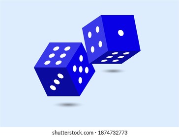 Three dimensional blue dices isolated on cyan background