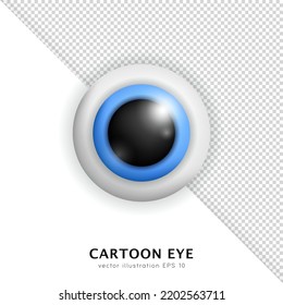 Three Dimensional Blue Eye Isolated On White And Transparent Background. Cartoon 3d Human Eyeball With Reflection And Shadow Closeup.