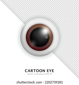 Three Dimensional Brown Eye Isolated On White And Transparent Background. Cartoon 3d Human Eyeball With Reflection And Shadow Closeup.