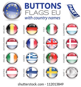 Three Dimensional Buttons with Country Flags for European Union (EU), vector illustration