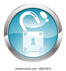 Three Dimensional circle button with open Lock icon, vector illustration