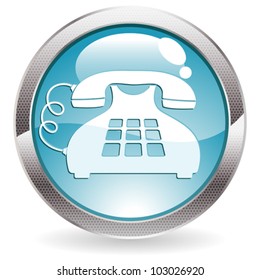 Three Dimensional circle button with telephone icon, vector illustration