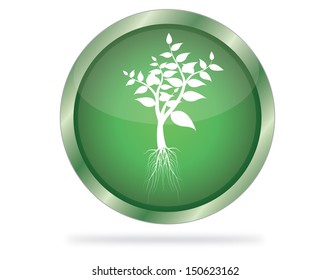 Three Dimensional circle button with tree icon, vector illustration