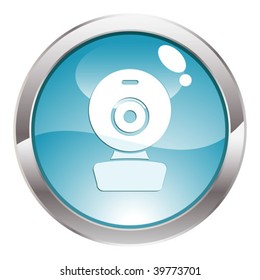 Three Dimensional circle button with web cam icon, vector illustration