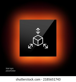 Three dimensional cube line icon. Cube with arrows, 3d, viewing angle, view, 360 degrees, vr, virtual reality, metaverse. Technology concept. Glassmorphism style. Vector line icon for Business.