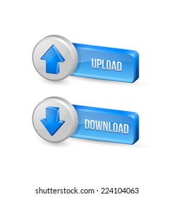 Three dimensional download and upload buttons with arrow icons