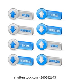 Three dimensional download and upload buttons with arrow icons